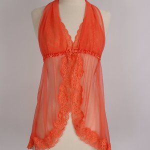 🌞 Frederick's of Hollywood NWOT Coral Lace Babydoll Nightgown Negligee Lingerie